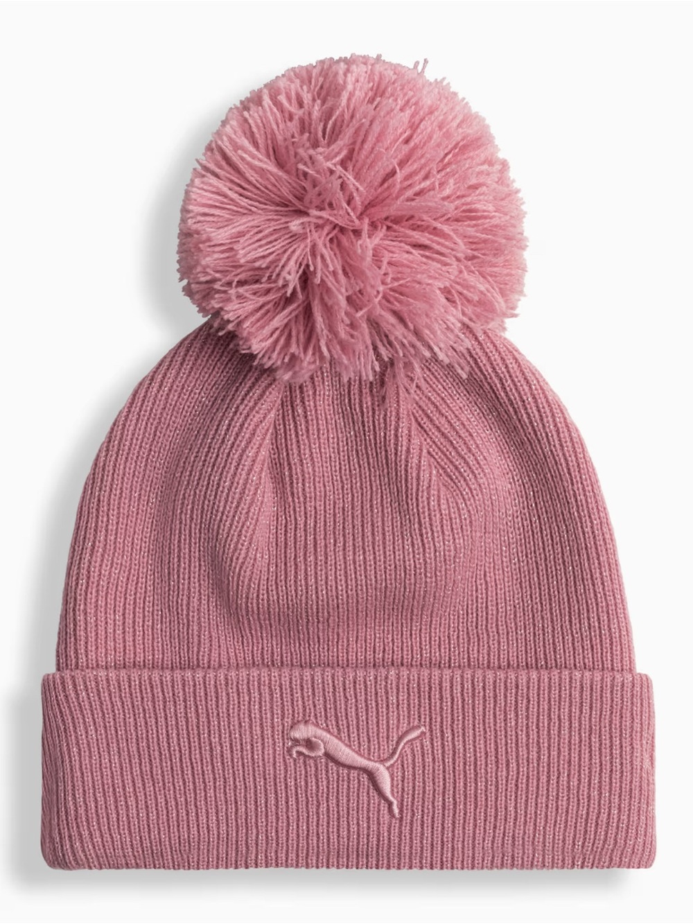 NWT Puma Women’s Lily Cuff Pom Beanie, embroidered logo on ribbed cuff